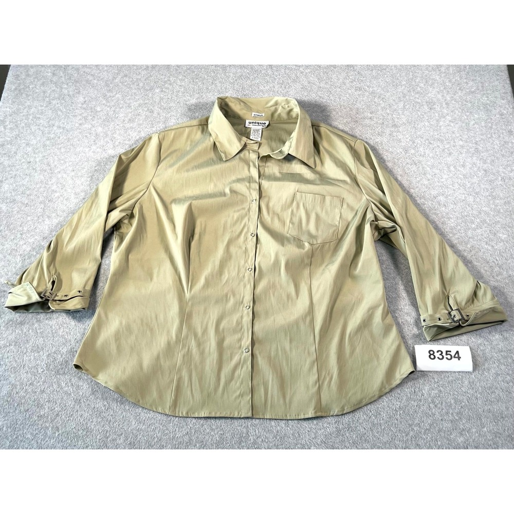 Unique Spectrum Shirt Womens 2X Green Stretch Collared Snap Up Casual Outdoor